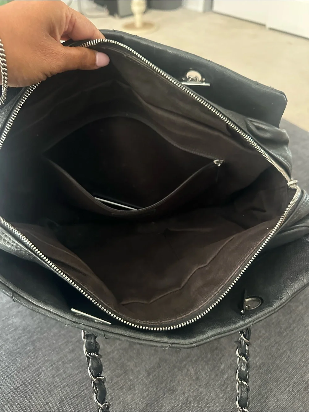 CHANEL Black Quilted Leather Shoulder Bag with Silver CC Hardware